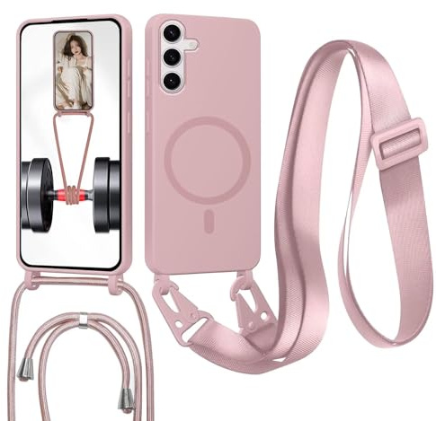 Handykette mit Band für Samsung Galaxy S25 FE Hülle, Lanyard (abnehmbar) Handyhülle Case mit justierbarer Schnur Abnehmbar Strap, Crossbody Schutzhülle zum Umhängen Kordel, Sandpulver