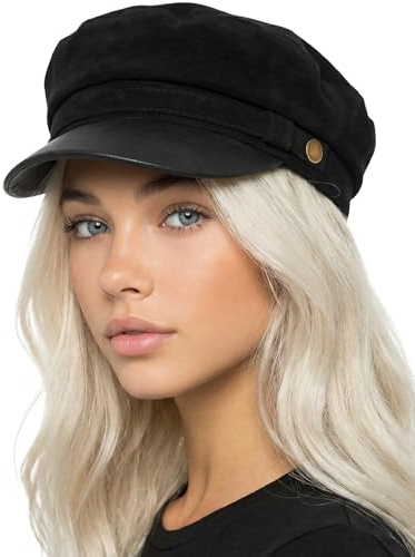 Funky Junque Faux Suede Newsboy Hat for Women – Trendy Greek Fisherman Cap, Classic Baker Boy Newsies Hat, Soft Ladies Fashion Cap - Faux Suede - Black