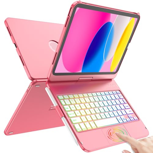 TQQ Keyboard Case for iPad A16 11th Gen 11/10th Gen 10.9 | With Multi-Touch Precision Trackpad, 360° Rotatable, 10 Colors Backlit Keyboard, Compatible with iPad 11 Gen 2025/10 Gen 2022