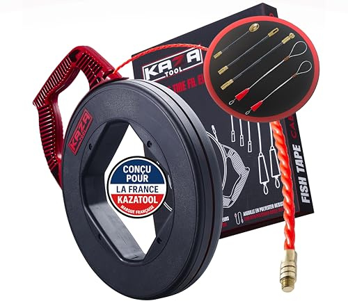 Aguja de Electricista 50m, Φ 4,5mm Pasacables + 5 Adaptadores | Pasacables Cable Eléctrico de Poliéster ULTRA RESISTENTE | Pasacables Fibra Óptica + 2 Cabezales Flexibles de Guiado. Para un trabajo de