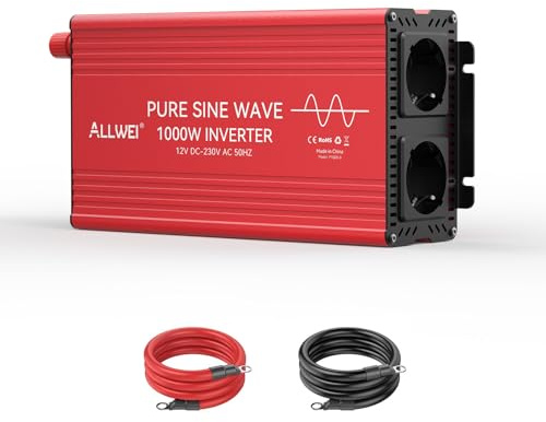 ALLWEI 1000W Reiner Sinus Wechselrichter 12v auf 230v Spannungswandler für Zuhause, Wohnmobil, LKW, netzunabhängige Solaranlagen Wechselrichter Inverter 12v 220v,Spitzenleistung 2000W