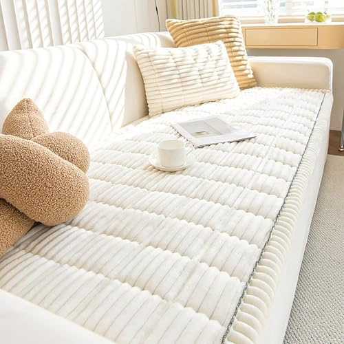 Bezugetop Sofa überzug 1/2/3/4 Sitzer L Form, Cord Couch Überzug Ecksofa rutschfest Hund Katze Antirutsch, Sofadecken für Sitzfläche, Sofa Überwurf, Cremeweiß, 70 * 120cm