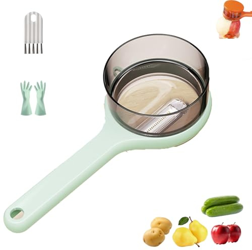 Nuovo Sbucciatore Di Frutta E Verdura Speciale Da Cucina Con Contenitore Integrato, Sbucciatore Di Frutta E Verdura Bifacciale in Acciaio Inox Con Contenitore per Cucine Domestiche (Verde)