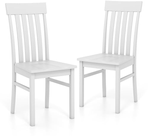 COSTWAY 2er Set Esszimmerstühle, Küchenstühle Holz mit Rückenlehne, Esstisch Stühle bis 150 kg, Stühle für Esszimmer Küche Wohnzimmer (Weiß)