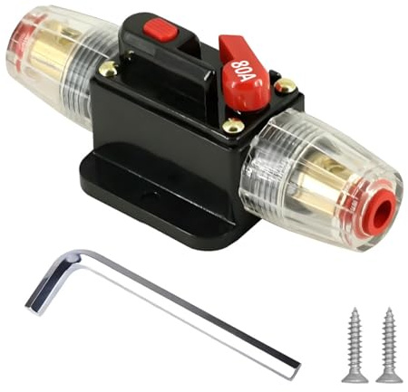 LKRXW 80A Auto Sicherungshalter DC 12V-48V Inline Kfz Leistungsschalter 80 Amp Manuellen Rückstellung Audio Schutzschalter Automatik Zurücksetzen Sicherung Reset Manueller Sicherungsautomat