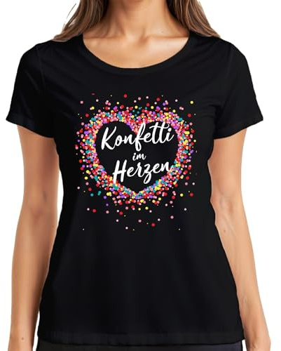 Konfetti im Herzen bunt Herz Geburtstag Karneval Fasching Fastnacht Damen T-Shirt
