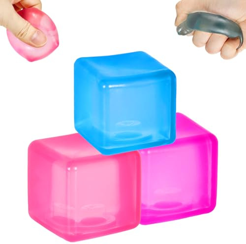 3Pack Ice Cube Stress Ball,Medium Cube 5cm(1.98) Fidget Toys,Squishy Cube for Anxiety Relief Stress Reliever,Stress Relief Toys for Adults Kids Children Teens