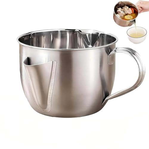 Edelstahl Fetttrenner mit zwei Ausgüssen und kühlem Griff, Soßen und Bratenfett-Sieb für Küche und Kochen (1500ml)