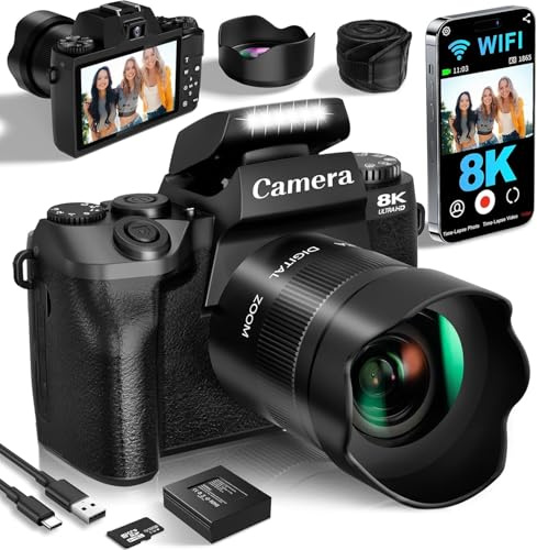 Cameras for Photography, 64MP Dual Lens Vlogging Camera & 32GB Card (Black)