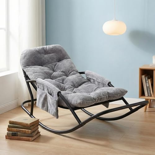 HomeMiYN Schaukelstuhl Outdoor, Schaukelsessel, schaukelstuhl outdoor mit gepolsterte Kissen, loungesessel mit Armlehnen und Fußstütze, bis 120 kg belastbar für Garten,Schlafzimmer,Wohnzimmer,Terrasse