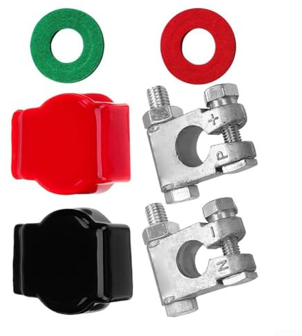 Marchfunny Kit terminale batteria superiore in lega di zinco con identificazione della polarità e coperture protettive per auto, camion, camper, barche e attrezzature pesanti (A)