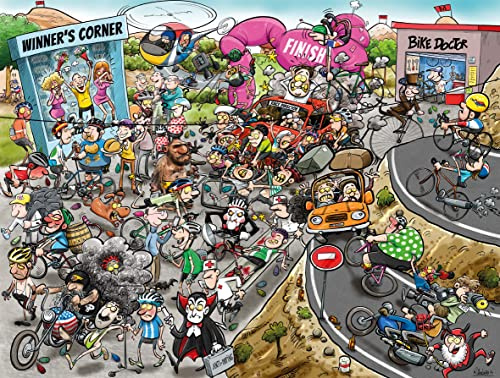 Jigsaw Puzzles For Adults - Chaos At The Cycling Tournament - 1000 Piece Jigsaw Puzzles For Adults, Teens, Kids | Made In The UK | Recycled Puzzleboard | Funny Cartoon Puzzles