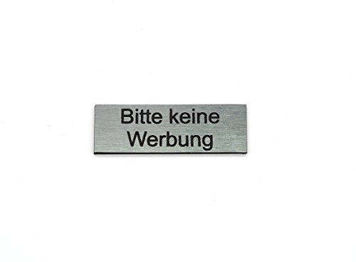 Bitte keine Werbung kostenlose Zeitungen Briefkasten Schild | Türschild Selbstklebend | Aluminium Edelstahlschilder-Optik | versch. Designs mit STOP Zeichen (Bitte keine Werbung)