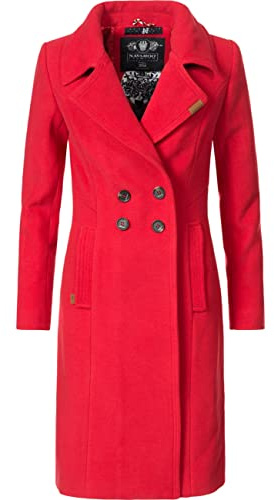 Navahoo Abrigo largo de lana para mujer con cuello de solapa, tallas XS-3XL, rojo, XXL