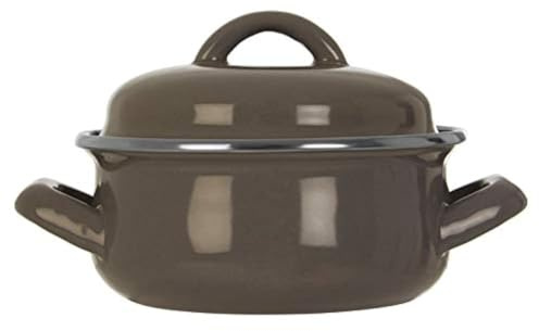 Porter Mini Casserole Dish with Lid, Wide Handles, Enamel, 0.5 litres - Grey