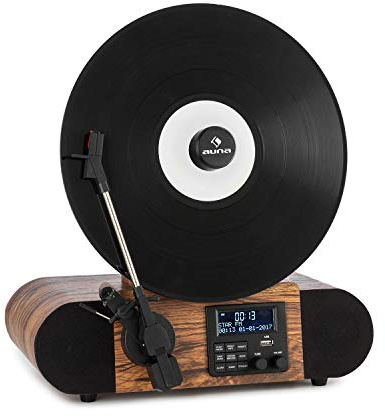 AUNA Verticalo Se - Platine Vinyle, Tourne Disque, 33/45/78 t/Min, Haut-parleurs stéréo, Port USB Compatible MP3, Bluetooth, Entrée AUX, Tuner Dab+, Tuner FM - Bois