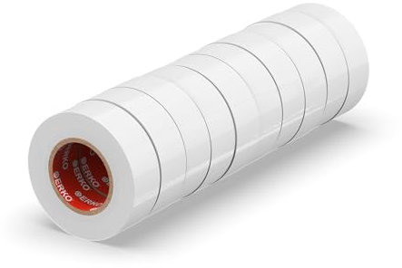 ERKO 10 pezzi di nastri isolanti elettrici professionali bianchi 15 mm x 10 m, per isolare fili, cavi elettrici e di telecomunicazione e per marcare fili e fasci di fili per tensioni fino a 6kV.
