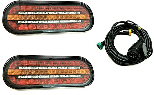 MelTruck 2x LED Rückleuchte 3 Funktionen dynamischer Blinker 12V 24V Bajonett mit Kabel in 9 Varianten zur Auswahl (9m Kabel)