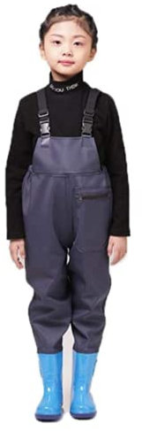 QTDZ Nylon/PVC Jugend Anglerhose Jagdstiefel mit Bootfoot & Verstellbarer Schultergurt Kinder Hohe Taille Waders für Kleinkinder & Kinder wasserdichte Wathose,Blau,33 EU