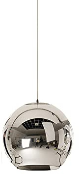 Lampada a sospensione moderna a sfera in vetro E27 lampada a specchio per sala da pranzo cucina Lampade corridoio scale luce a sospensione industriale bar ristorante lampadario (argento, 20 cm)