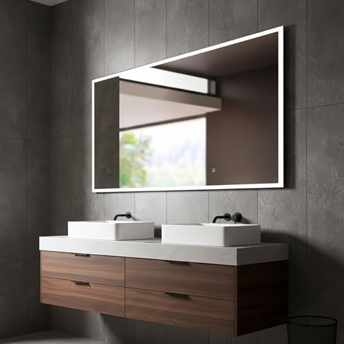 STYLE GLASS Specchiera bagno Luce LED 4000K, LUNA 120x60 cm Specchio Grande da Parete Luce Naturale, Moderno,Made In Italy