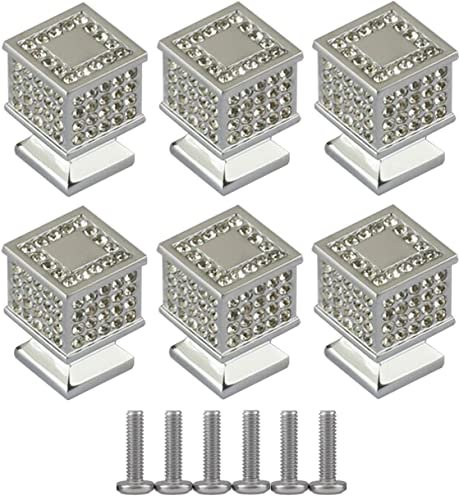 ZESLIV 6 Stk Möbelknöpfe aus Zinklegierung Möbelgriffe Silber Strass Luxus Schubladenknopf Schrankknopf Möbelknauf