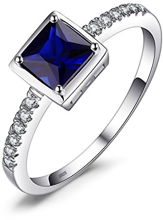 JewelryPalace Fyrkantig Ring Med Skapad Safir För Damer, Smyckeset Med Blå Sten, Förlovningsring, Solitärring, Silverring 925 För Damer Med Sten, Silverringar 925 För Damer, Zirkonia För Damer 57