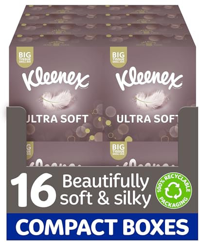 Kleenex Ultra Soft Extra Large Tissue in 16 Compact Boxes - Our Softest Tissue - Supremely Soft and Silky Tissues Designed with Luxury in Mind