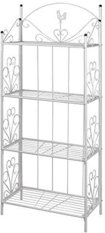 Makastle Pflanzenregal Metall 4-stufig, Pflanzentreppe Blumenbank Gartenregal Blumentreppe Verzierung, Antik Stil, Weiß 61,5 x 33 x 153 cm