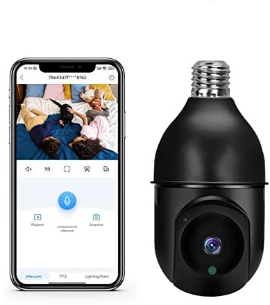 2022 Caméra D'ampoule PTZ Caméra Surveillance WiFi 5G Extérieure sans Fil 1080P IP Caméra Étanche 360° Vision Nocturne Couleur Détection Humaine AI 2xSpot LED et Sirène Audio Bidirectionnel (Noir)