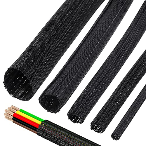 Tanstic 9.8Ft - 1/4 Inch Braided Cable Sleeve, Cord Protector Wire Loom Tubing Cable Sleeve Split Sleeving, Expandable Braided Sleeving for Computer USB Audio Video Cable