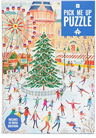 Talking Tables Eislaufen 1000 Teile Weihnachtspuzzle für Erwachsene Illustriertes Winterpuzzle mit Weihnachtsbaum und Marktszene Geschenk für sie, ihn PUZZ-PMU-ICESKATE