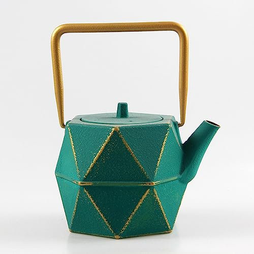 Teiera in ghisa, bollitore per tè in ghisa giapponese sicuro per piano cottura, teiera con design a diamante con infusore rimovibile per tè sfuso, 40,58 once (1200 ml),verde,30 oz / 900 ml
