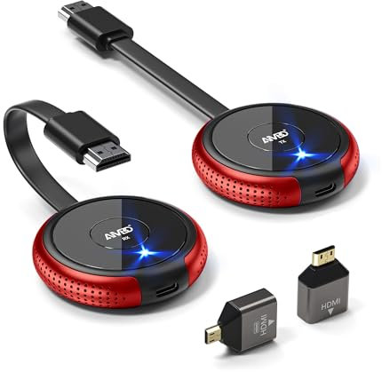 AIMIBO Wireless HDMI Transmitter and Receiver 4K, Wireless HDMI 5G,Plug and Play, HDMI Wireless Kit for Laptop, Camera, Cable Box, DVD, Netfix, Phone to Monitor, Projector, HDTV-165FT/50M (Red)