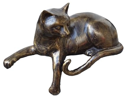 IDYL Bronze-Skulptur Liegende Katze, 19,5x25x13cm