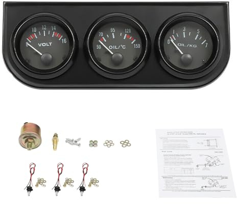 Zusatzinstrument Öltemperaturanzeige 3 in 1 Öltemperatur+ Öldruck +Voltanzeige Triple Gauge Kit Wassertemperatur Öl Manometer Öldruck Sensor für Auto/Lkw Schwarz