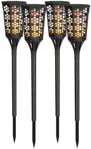 Lunartec Fackel: 4er-Set LED-Solar-Gartenfackeln mit Flammen-Effekt und Akku, 78 cm (Fackeln Solar, LED-Fackel, Teich)