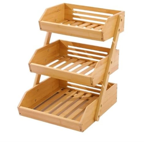 ANIIC Frutero Cesta Fruta Cesta De Fruta De Bambú De 3 Niveles para Encimera De Cocina, Estante De Almacenamiento De Frutas De Gran Capacidad, Soporte para Verduras Fruteros De Cocina