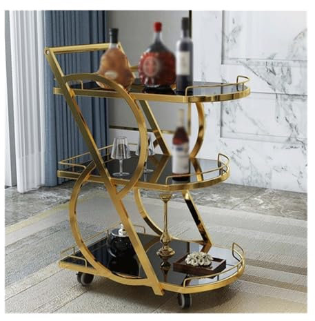 Barwagen Barwagen mit 3 Etagen, abnehmbarem Ablagetablett, rollender Getränkewagen, mobiler Bar-Servierwagen mit Griff, Marmorholz und Metallrahmen, Heimküchenregal for Partys Servierwagen (Color : G