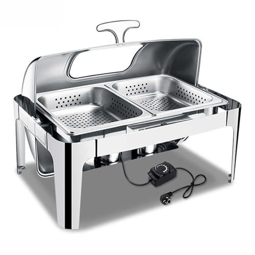 Portable Chafing Dish Buffet Set, with Roll Top Lid, food warmer Catering Tray with Lid, Stainless Steel Fuel Rack, and Water Tray - Perfect for Weddings, Parties, and Catering Events (9L/13.5L)