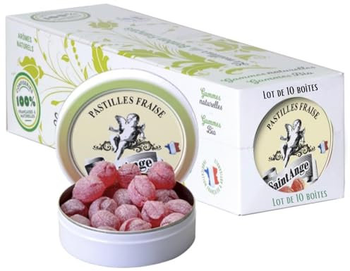 Lot de 10 boites Pastilles Saint-Ange Fraise Bonbons Traditionnels 100% Français Fraise