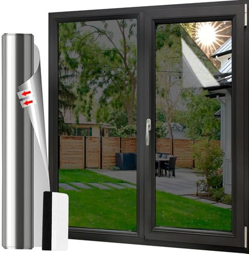 Gutsbox Film pour Fenetre Anti Regard Film Miroir sans Tain 60x200cm Filtre UV Fenetre Anti Chaleur avec Couteau pour Salon, Chambre, Bureau, Hôtel