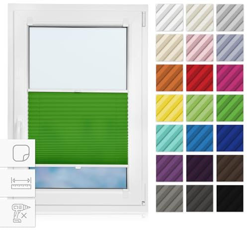 Estika Plissee zum Kleben 90 cm x 230 cm - Grün - Plissee ohne Bohren, selbstklebendes Rollo für Fenster, Jalousie für innen, Fensterplissee