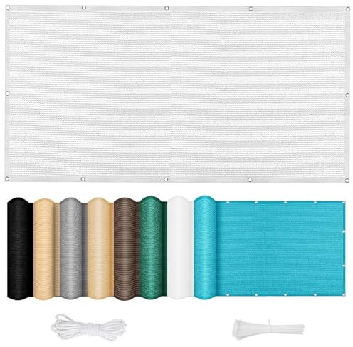 Balkon Sichtschutz Ohne Bohren 100 x 250 cm Windschutz Sonnenschutz Balkonumrandung Balkonverkleidung Reißfest, mit Ösen Kabelbinder Sichtschutz für Balkon Terrasse, Weiß