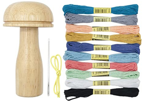 X-Institute Set da rammendo carino con forma di fungo Kit di strumenti da cucito in legno per rammendare calze pantaloni maglioni forniture di cucito kit di progetti di cucito in alluminio punta