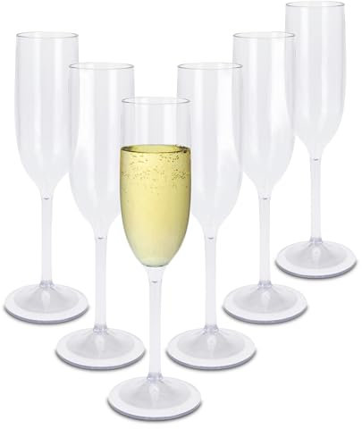 Bicchiere da spumante riutilizzabile in plastica, 165 ml, resistente ai graffi, set da 6 pezzi, flauto da spumante da campeggio, riutilizzabile, calici da spumante