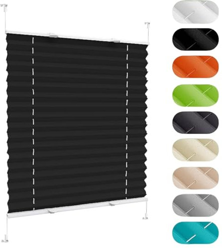 Plissee Klemmfix Ohne Bohren 28 x 130 cm, Klemmträger Befestigung Klemmträger, Plissee Easyfix Plisseeroll Rollo, Plisseerollo Sichtschutz, für Fenster & Tür, Schwarz