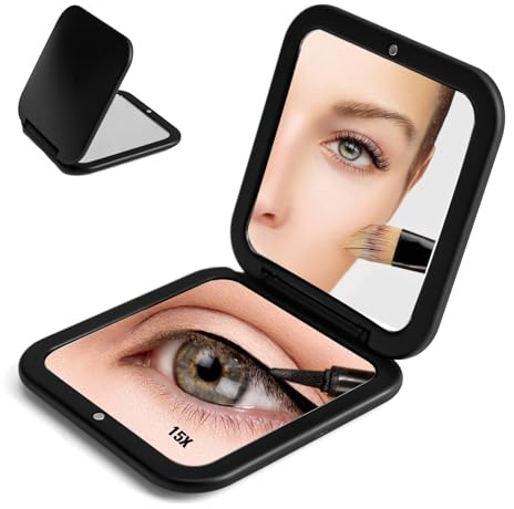 Goerpn Kompakter Spiegel mit 15-facher Vergrößerung, Reisespiegel, faltbarer und leichter Taschen-Make-up-Spiegel, tragbarer Kosmetikspiegel für Damen, Mädchen, Handtasche, Geldbörse, Geschenke