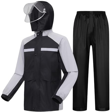 LY4U Mens Waterproof Jackets, Lightweight Hooded Rain Suit, Motorbike Waterproof Suit, Waterproof Jacket and Trousers for fishing, Hiking, Cycling