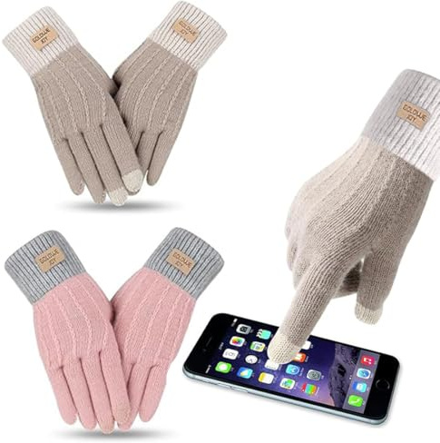 VONJUMA 2 Pares Guantes Invierno Guantes Termicos Mujer Hombre Con Forro Vellosidades Gruesa Y Suave Guantes Invierno Madam Guantes Tactiles Para Frio Guantes Felpa Punto Para Parejas